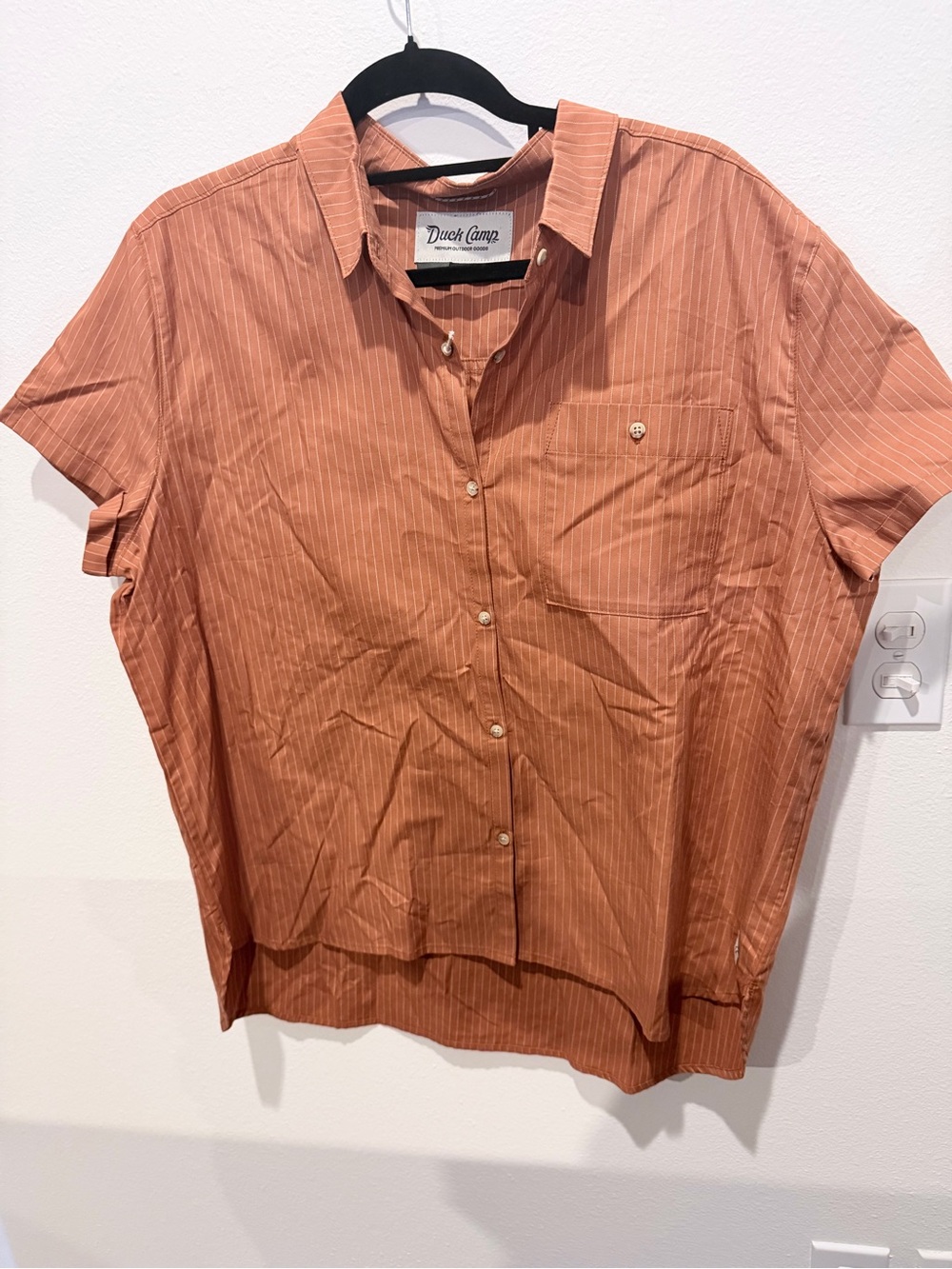 Duck Camp Women’s Short Sleeve Button-Down Shirt in Rust Stripe